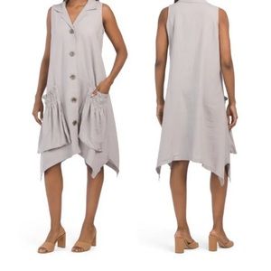 For Cynthia linen blend sark bite hem sleeveless shirt dress size  L